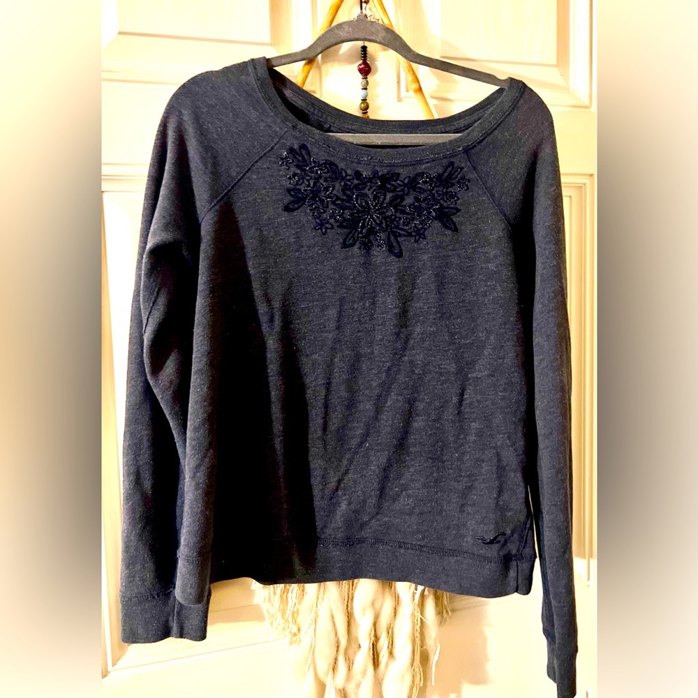 Holster- Navy Blue floral Embroidered Sweatshirt size L